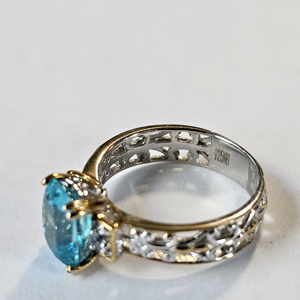 Price Firm Paraiba Blue Topaz Ring in Palladium Sterling Silver Size 9! 💙 - Picture 9 of 9